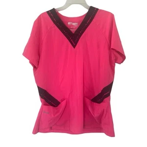 Scrub top donna grigio anatomico spandex elasticizzato rosa manica corta grande - Foto 1 di 9