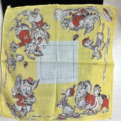 Lenço de beisebol vintage assinado por Tom Lamb elefantes cães e patos jogando - Imagem 1 de 4