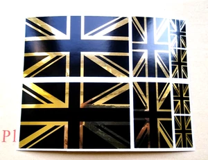 8 x Union Jack British Flag Stickers – Mirror Gold & Gloss Black Vinyl Decals - Picture 1 of 12