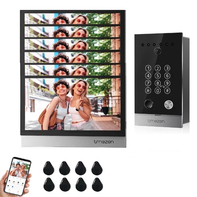 TMEZON 2MP WLAN Video Türsprechanlage 6x 10'' Touch Monitor Passwort&Fingerprint