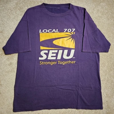 Camiseta vintage Y2k Union Made Local 707 para hombre XL irónica izquierda púrpura manga punk Foto 1 de 4