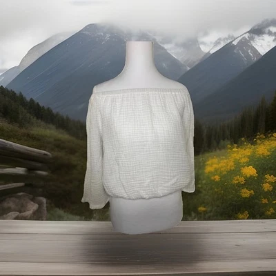 Camiseta de mujer Michael Stars manga larga de algodón fuera del hombro blanca talla pequeña Foto 1 de 4