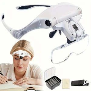 LED Head Magnifier 5 Interchangeable Lenses 1.0-3.5x Magnifying Glasses Headband - Picture 1 of 10