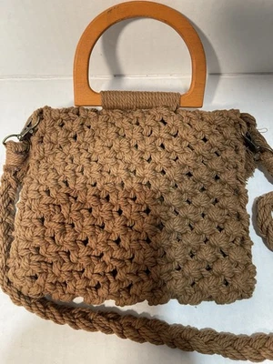 Boho Chic Macramé наплечная сумка винтажный коричневый бахрома узелок шнур Tejidos Urbanos - Изображение 1 из 4