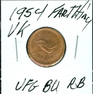1954 GREAT BRITAIN FARTHING ULTRA FINEST GRADE GEM BU RB $3.49 SHIPPING UK * - Picture 1 of 2