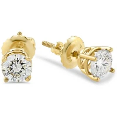 Aretes de diamantes de 1/2 quilate de oro amarillo o blanco sólido de 14 quilates con tornillos Foto 1 de 4