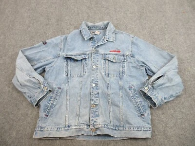 Jaqueta jeans vintage Meca masculina extra grande azul logotipo street wear casaco Y2K - Imagem 1 de 4