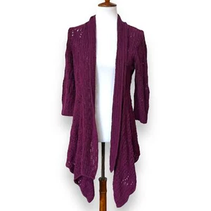 Coldwater Creek Maroon Loose Knit Open Cardigan Rolled Sleeve Size Medium - Picture 1 of 10