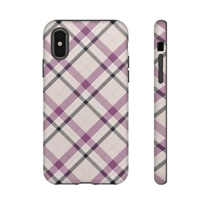 Plum Tartan Plaid Phone Case - Neutral Beige & Purple Checkered Pattern, Modern - Picture 1 of 184