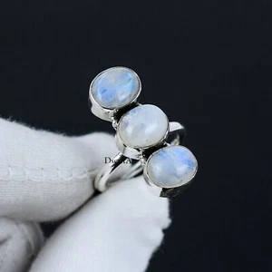 Mondstein ovale Form Multi Edelstein Ring, 925 Sterling Silber Handarbeit Ring - Bild 1 von 8