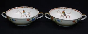 2 Antique Haviland BOURBON 4.75" Double Handle Cream Soup Bouillion Bowls - Picture 1 of 21