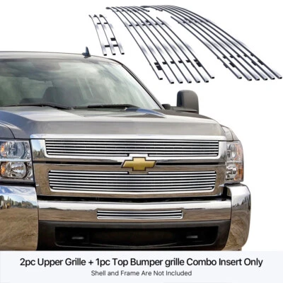 Fits 2007-2010 Chevy Silverado 2500/3500HD Stainless Chrome Billet Grille Combo - Image 1 of 4
