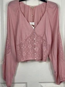 Chelsea & Violet Boho Chic Balloon Long-Sleeve Crochet Bodice V-Neck Juniors LRG - Picture 1 of 9
