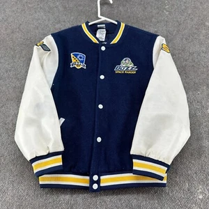 VINTAGE Disney Jacket Youth Boys L Blue Varsity Toy Story Buzz Wool Leather 90s - Picture 1 of 16
