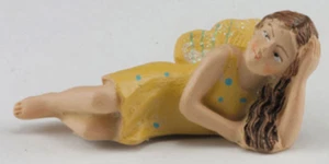 Dollhouse Miniature Fairy, Lying on Side, Yellow Dress w Blue Polka Dots - Picture 1 of 1