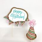 Handmade striped burlap birthday hat with matching cake topper party supplies
