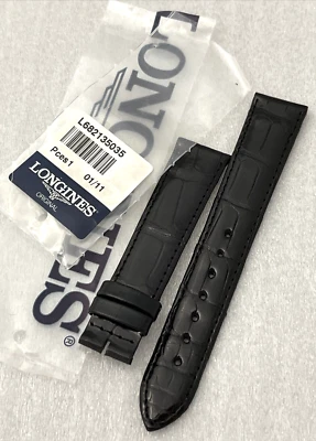 Correa de reloj Longines cocodrilo negra 18/16 mm regular 7,5" L682135035 fino brillo Foto 1 de 4