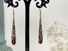 Vintage handmade long earrings. Antique bronze, Faceted crystal, Glass Pearl.