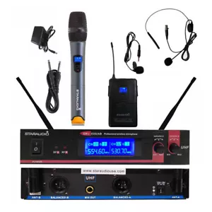 Lavalier Bodypack Microfono Cuffie Portatile Microfono UHF Sistema Mic Wireless - Foto 1 di 12