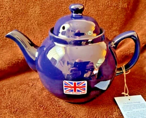 GENUINECOBALT BETTY, Red Clay, Rockingham Glaze, 4 Cup Tea Pot, MADE IN ENGLAND - Picture 1 of 7