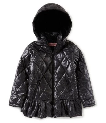 Urban Republic Girls Jacket Hooded Ruffle Hem Puffer Jacket - Black Size 14 NWT - Image 1 of 2