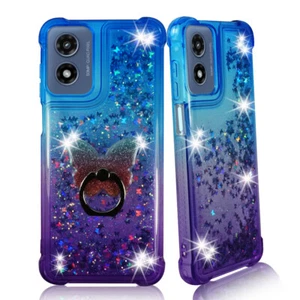 For Moto G Play 4G 2024- Liquid Glitter Bling Case Cover Phone + Ring Stand - Picture 1 of 15