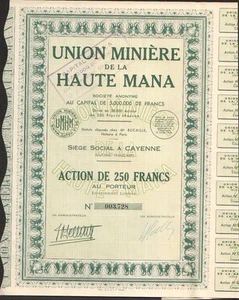 Action: Union Minière de la HAUTE MANA (CAYENNE GUYANE) (L) - Picture 1 of 1
