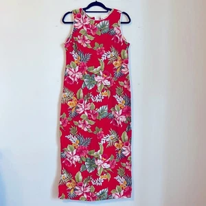 Maxi vestido vaina vintage hawaiano Aloha hibisco estampado floral sin mangas talla L - Imagen 1 de 6