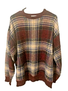 Maglione uomo vintage misto seta marrone a quadri taglia M taglie forti preppy accademia - Foto 1 di 5