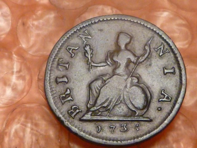 Original Raro 1731 ESPEJO '1' En Fecha George II Colonial Farthing Tiene Detalle #A Foto 1 de 3