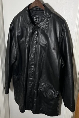 Jos A Bank Men's 100% Leather Quilted Lined Full Zip Car Coat Black • Size XL - Image 1 of 4