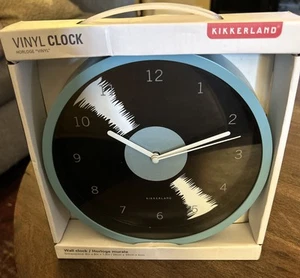 New Dutch Kikkerland Blue Frame Vinyl Music Record Battery Operated Wall Clock - Picture 1 of 4