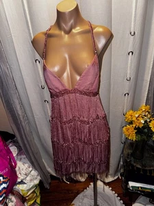 Neu mit Etikett rosa Fransen Perlen verziert Criss Cross Rücken Kleid Größe M neu mit Etikett - Bild 1 von 22