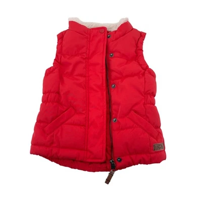 H&M LOGG 儿童红色 Puffer 背心人造毛皮领绗缝按扣拉链尺寸 3-4Y — 第 1/4 张图片