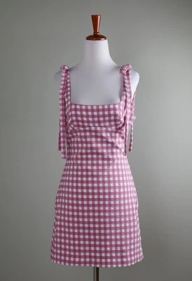 ZARA имбирь чек пикника клетку мини галстук ремень текстурированный платье размер маленький - Изображение 1 из 4