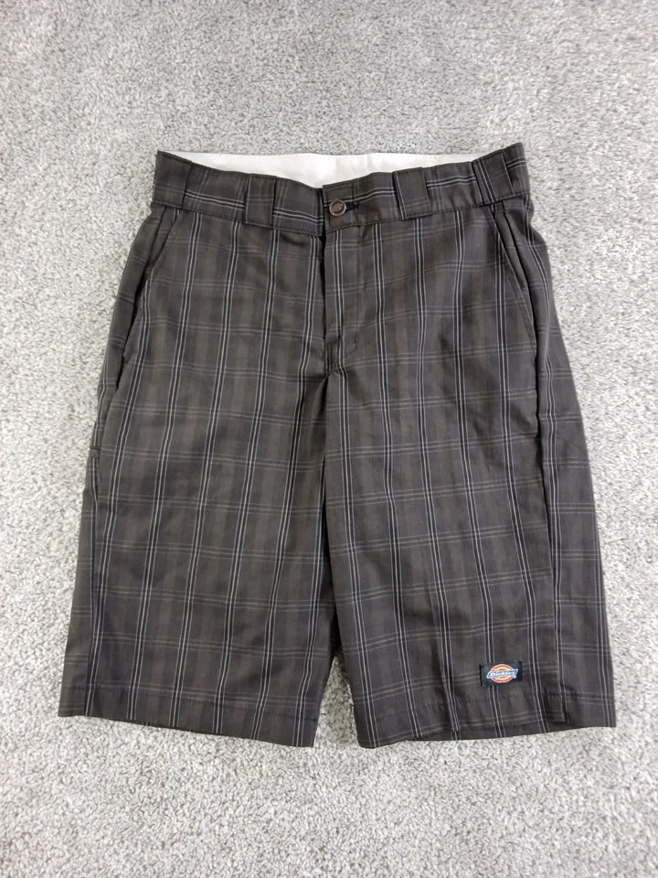 Pantalones Cortos Dickies 30 Para Hombre Marrón Cuadros Mezcla Poliéster Frente Plano 12" Entrepierna Foto 1 de 4