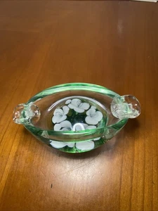 Vintage JOE ST. CLAIR blown GLASS PAPERWEIGHT controlled bubble 5.5” ASHTRAY - Picture 1 of 14