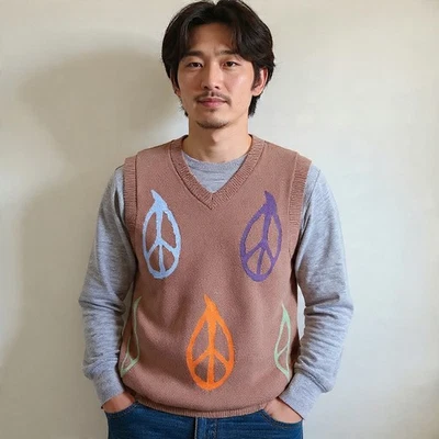 Chaleco Suéter de Algodón Obey “Peaced” Signo de la Paz Tejido Talla S Unisex Y2K Indie Foto 1 de 4