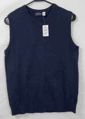 NUEVO CON ETIQUETAS Chaleco Pullover Sin Mangas The Children’s Place Boy’s Cuello en V - Azul Marino - XL (14) Foto 1 de 4