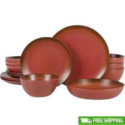 Juego de vajilla de gres rústico 4 platos de comida sostenibles cuencos servicio nuevo Foto 1 de 4