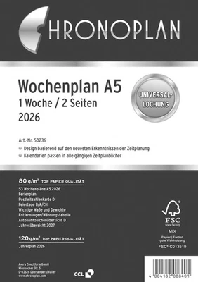 CHRONOPLAN Wochenplan 2026 1 Woche/2 Seiten A5 Spalten - Bild 1 von 2