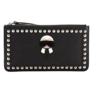Fendi Karlito Studded Black Leather Clutch Bag - Picture 1 of 12