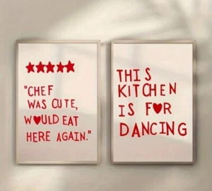 Wall Art For Kitchen Lounge Quotes 2 PACK Kitchen Dancing Cute Chef - Picture 1 of 10