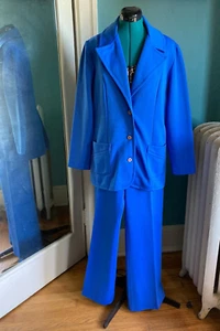 Vintage 70's Catalina USA Bright Blue Polyester Leisure Pant Suit - Large - Picture 1 of 7