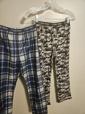 Calvin Klein Boys Lounge Pajama Pants size 7/8 Med Gray Camo and Blue Plaid - Image 1 of 4
