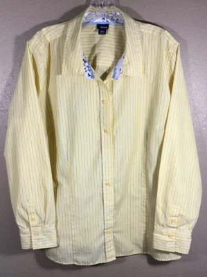 BASIC EDITIONS WOMANS  Sz XXL/EEG Yellow Stripe Button Up Long Sleeves 7 - Image 1 of 4