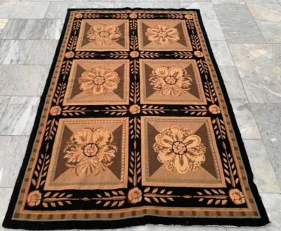 Vintage French Style Aubusson Rug Hall Way Rug Chain stitch Rug 4x6 ft Free Ship - Image 1 of 4