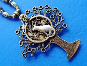 Large TREE Pendant with CAT theme Jewelry - STEAMPUNK style Watch parts - Picture 1 of 4