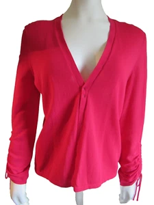 CHICO'S Open Cherry Sweater RUCHED-SLEEVE CARDIGAN Women's Size 0 (S) NWT $79.50 - Picture 1 of 11