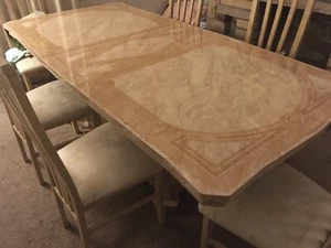 Marble Dining Table and 6 Chairs Set - Beige / Cream (Large) - Picture 1 of 5